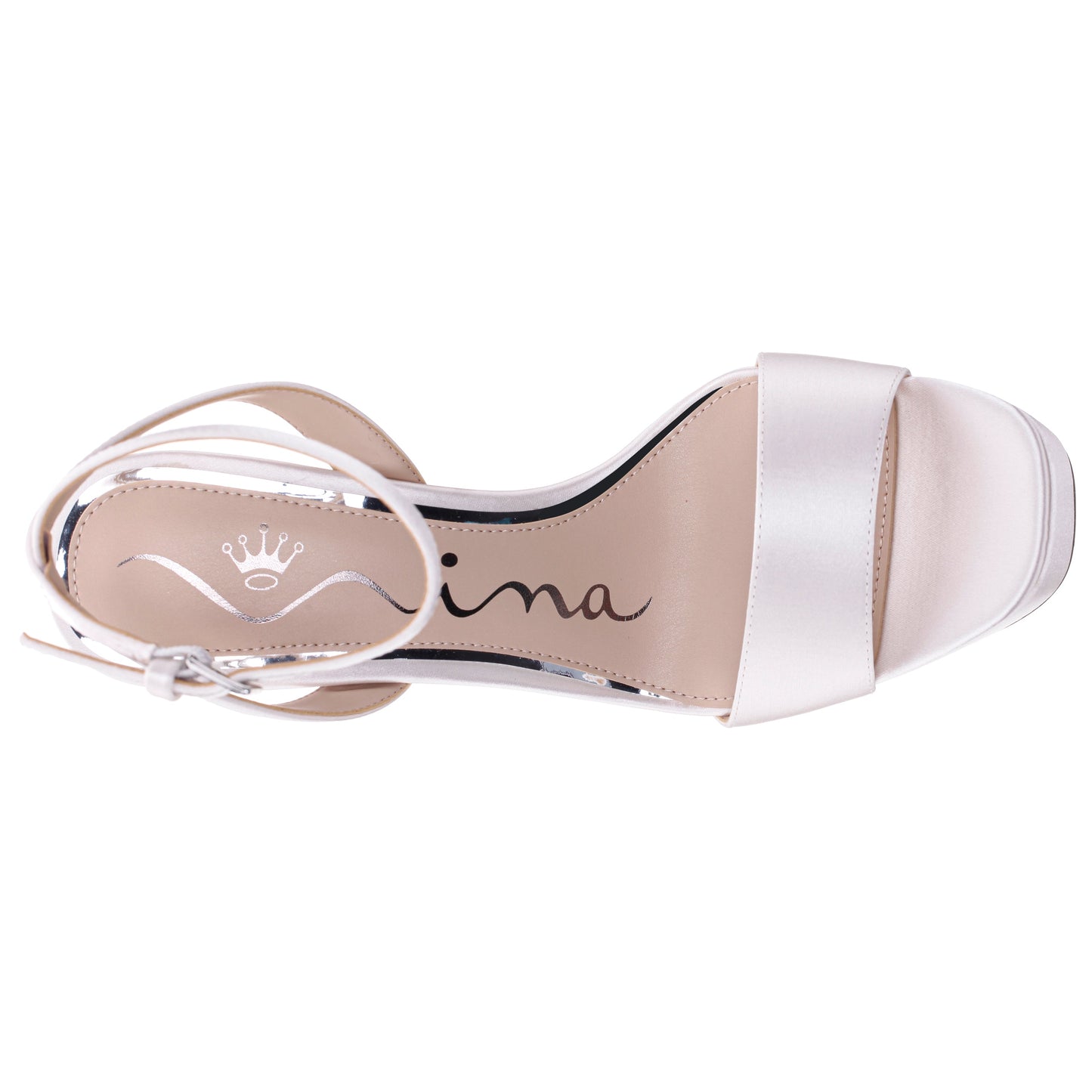 Nina Shoes Antonia White Satin Ultra High Platform Sandals with Ankle-Strap and Sculpted Heel