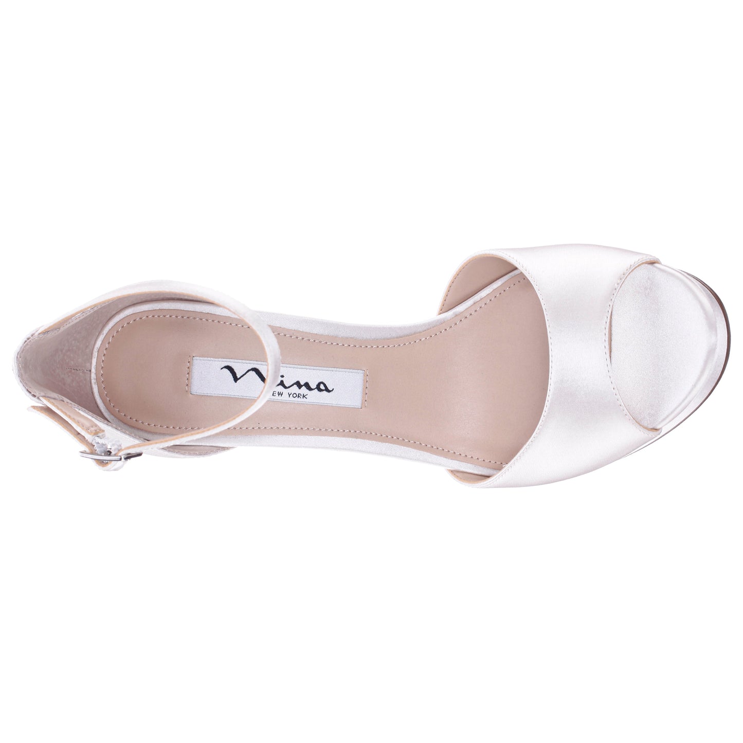 Nina Shoes Famia White Satin Stiletto Platform Sandals with Ankle-Strap
