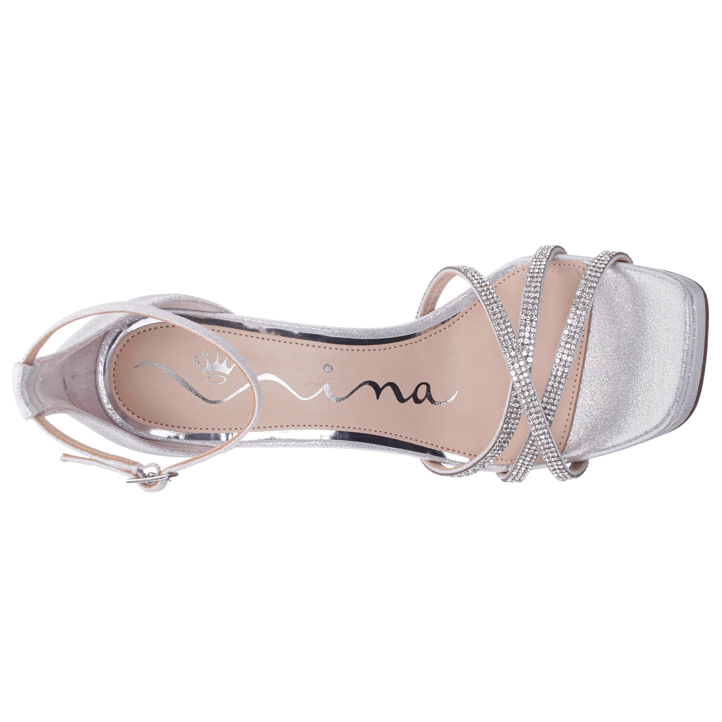 Nina Shoes Evana True Silver Metallic Ankle Strap High-Heel Platform Sandal