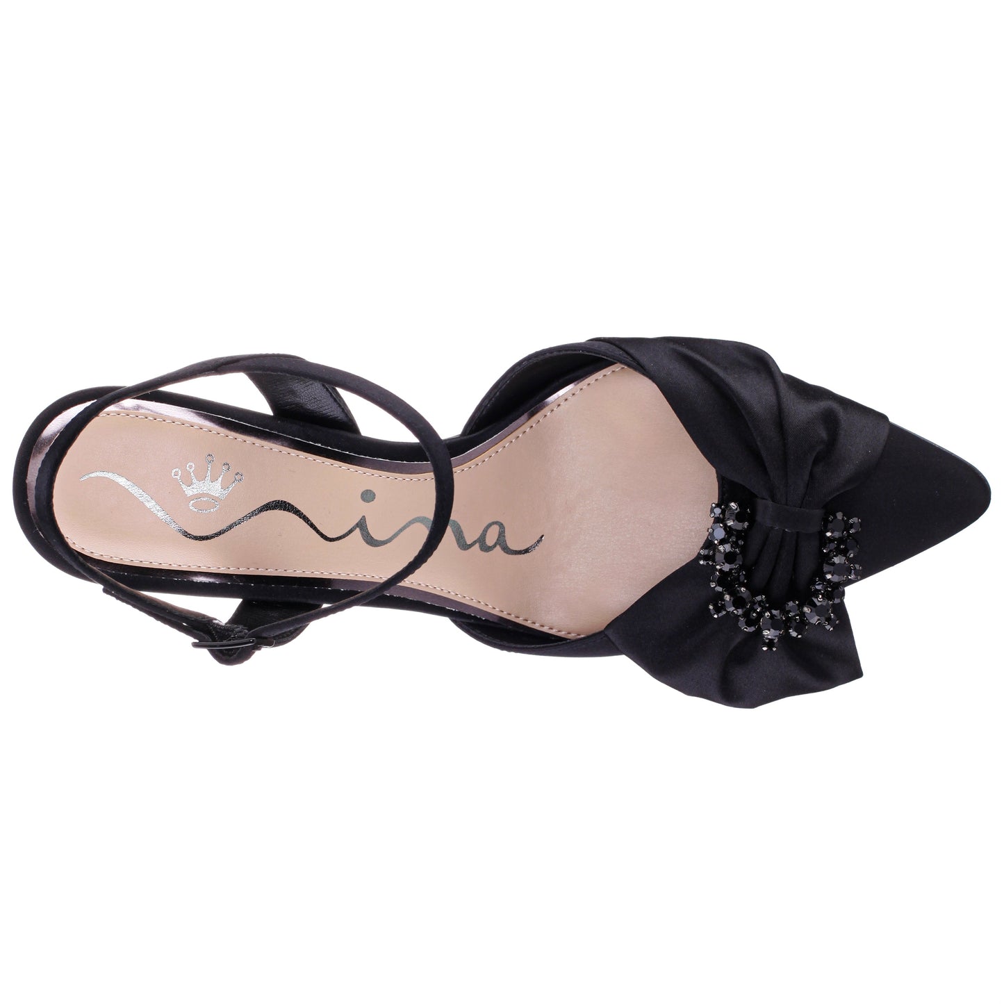 Nina Shoes Naomia Black Satin Mid-Heel Pump