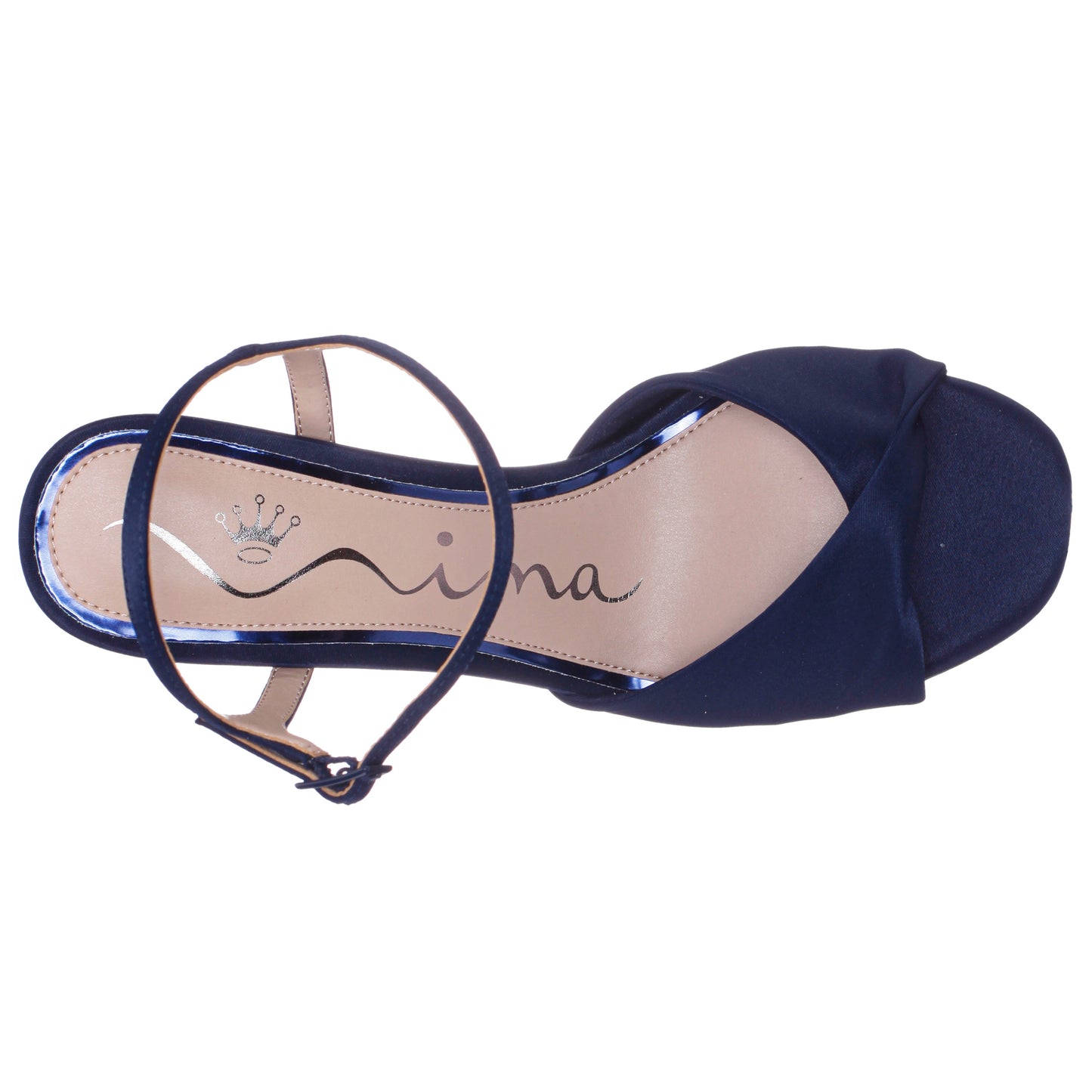 Nina Shoes Suzon Navy Satin Block Mid-Heel Platform Sandal