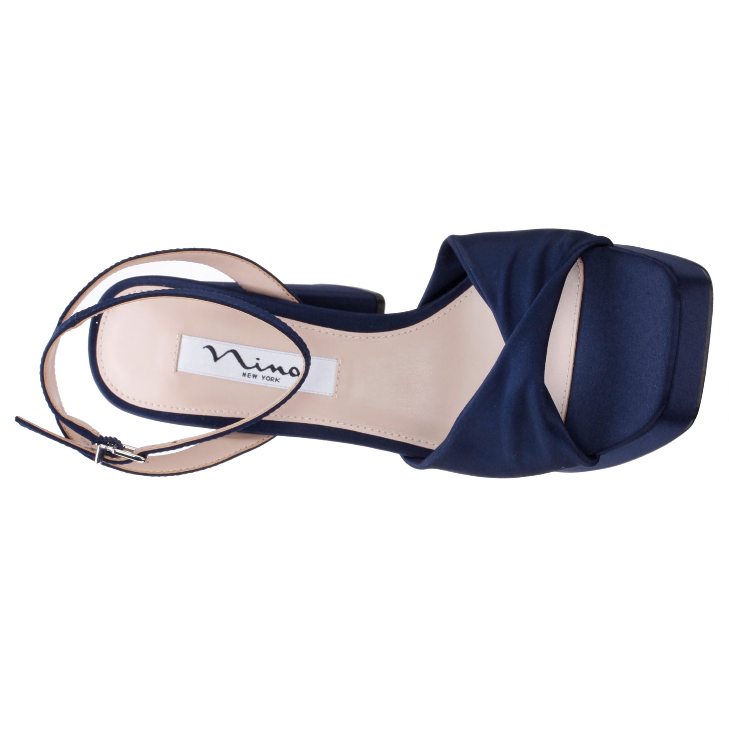 Nina Shoes Stacie Blue Satin Block-Heel Platform Sandals with Twist-Front and Ankle-Strap