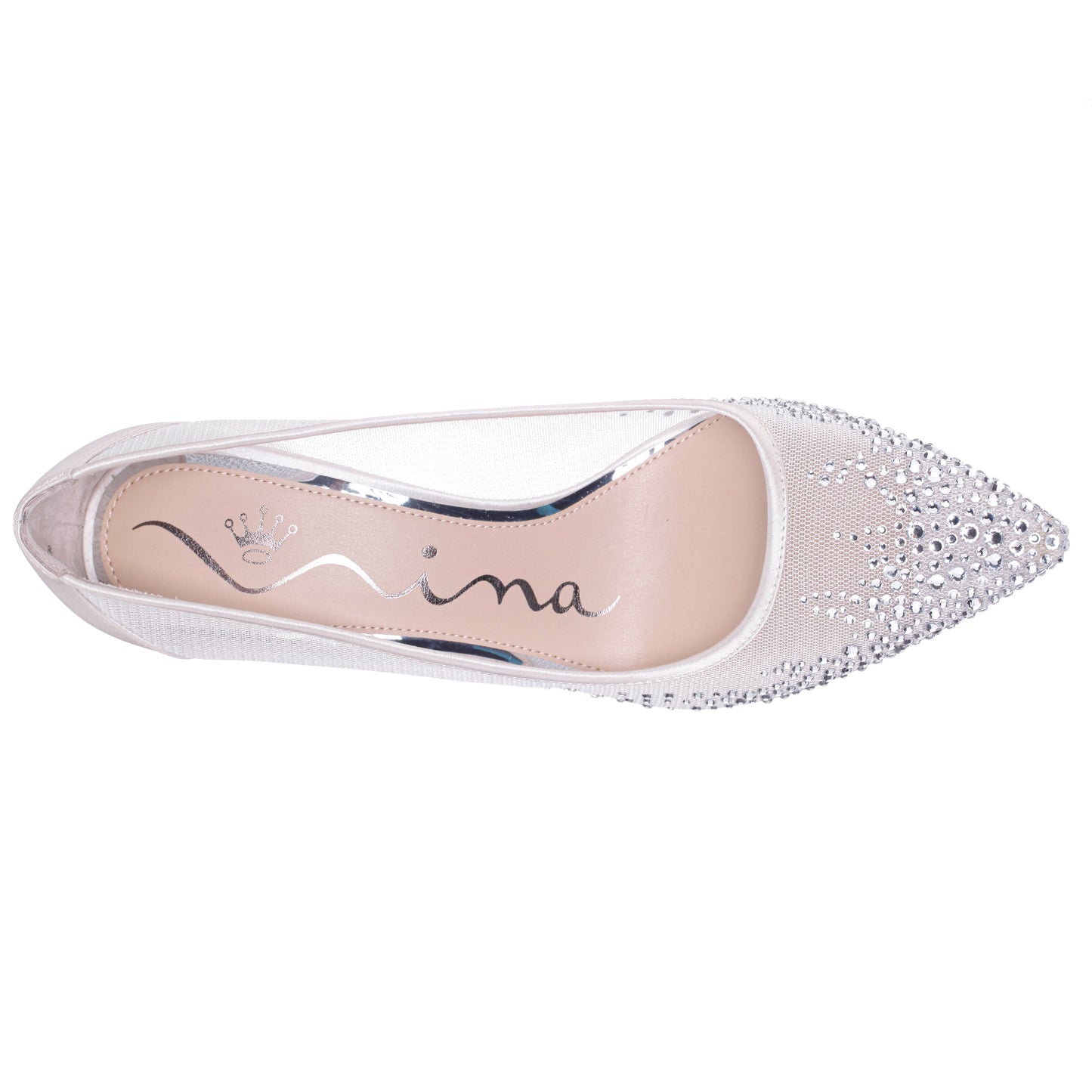 Nina Shoes Nalia White Mesh with Faceted Crystals High-Heel Pumps