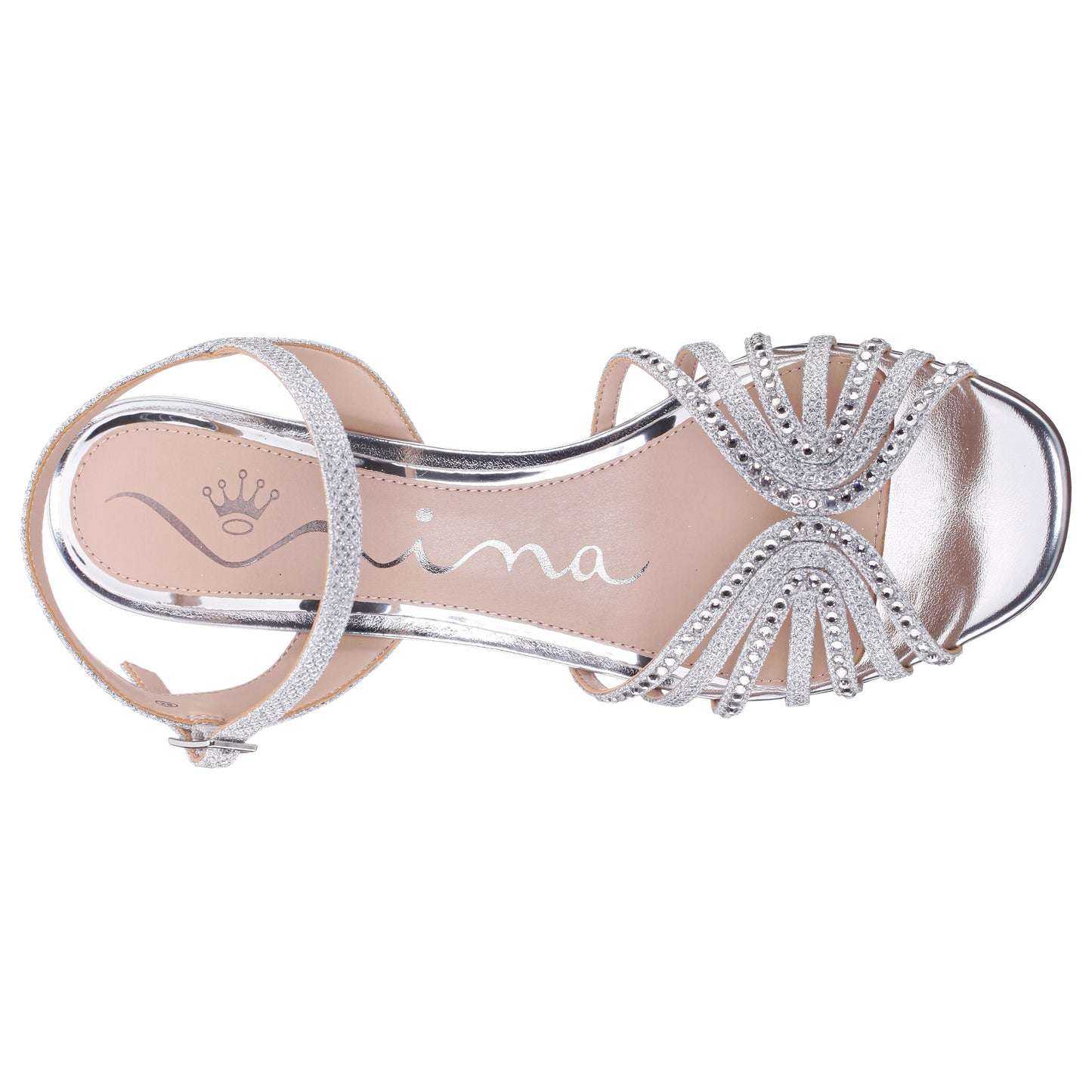 Nina Shoes Bryna Silver Ankle Strap Mid-Heel Sandals