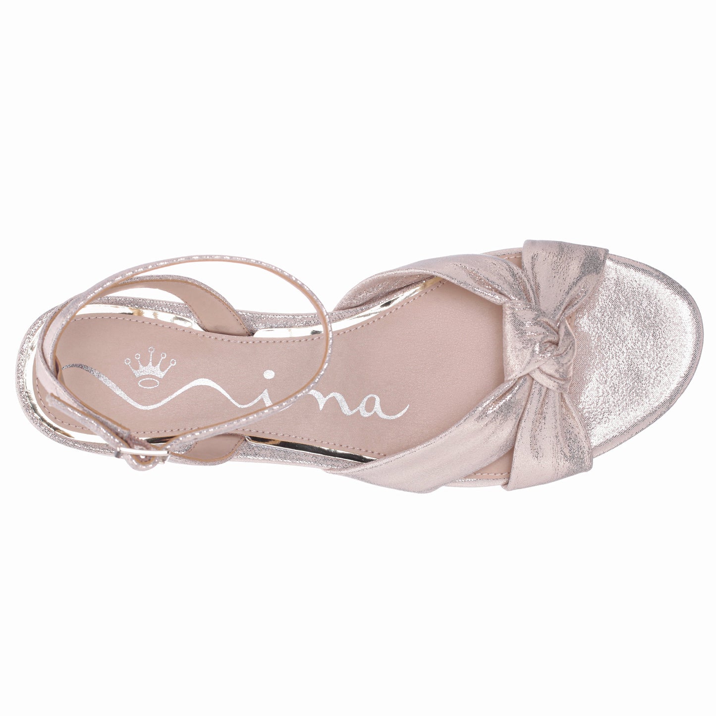 Nina Shoes Sulma Platino Metallic Suedette Block-Heel Flat Sandals with Ankle-Strap