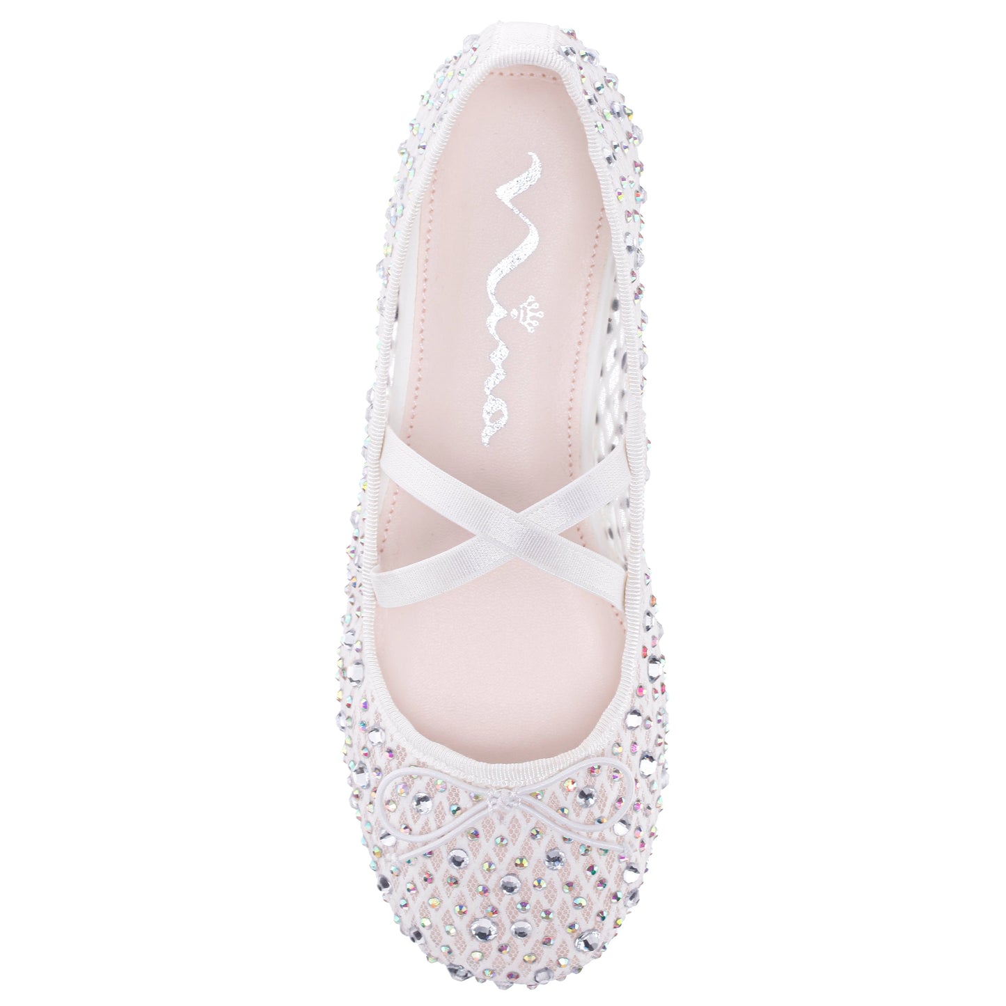 Nina Shoes Girls Hadley White Rhinestone Mesh Ballet Flats