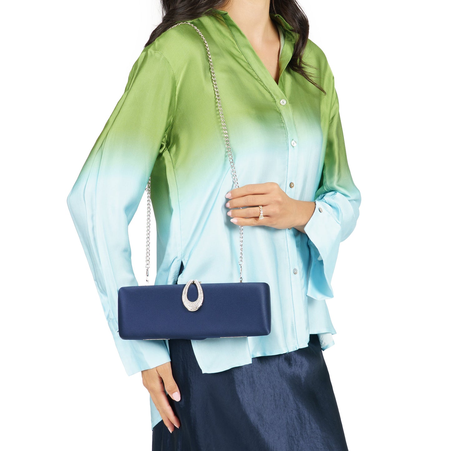 Nina Shoes Rumi-R Blue Satin Minaudiere