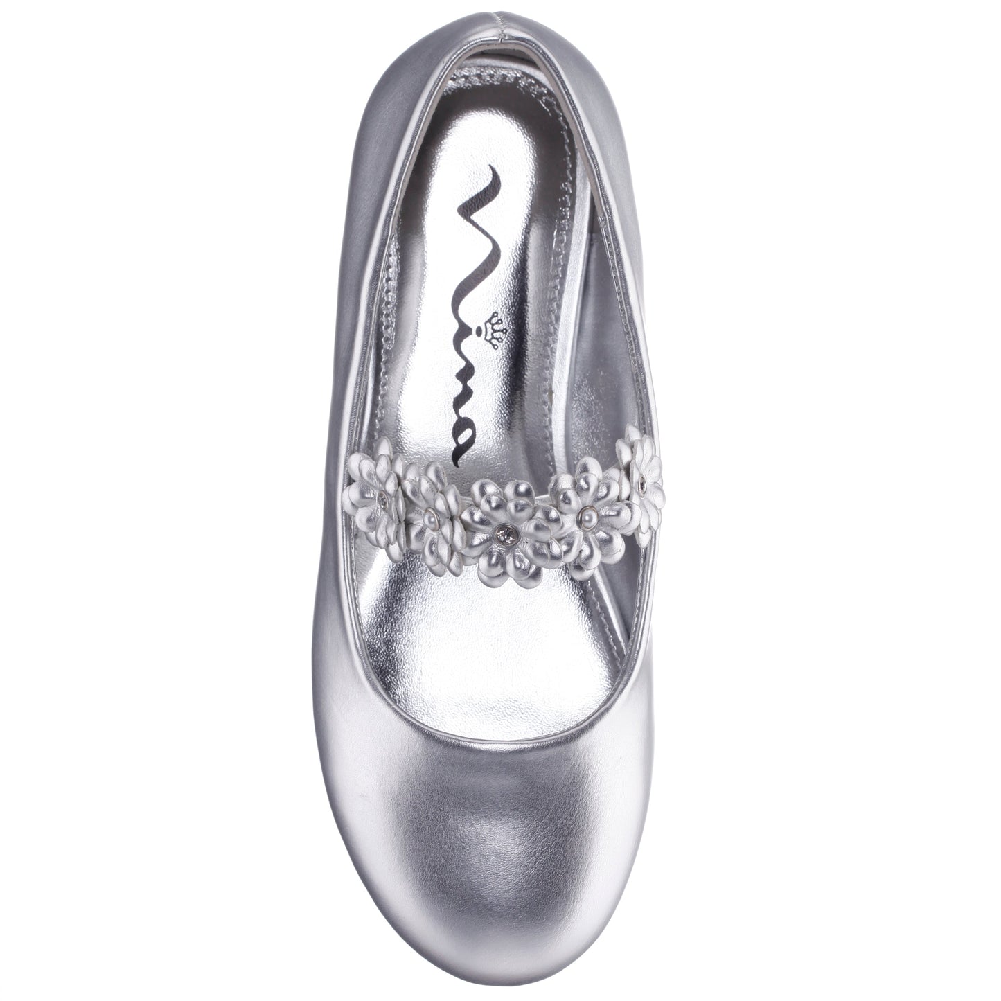 Nina Shoes Girls Rozy Silver Metallic Ballet Dress Shoes
