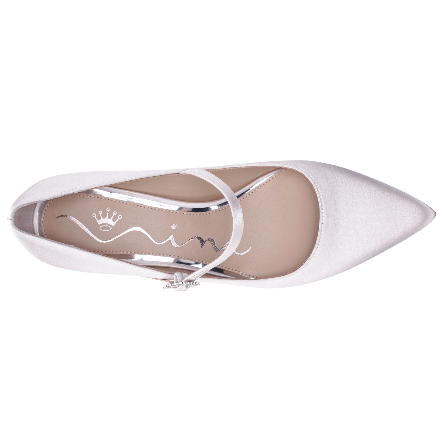 Nina Shoes Namali White Satin with Rhinestone Buckle Kitten-Heel Pumps