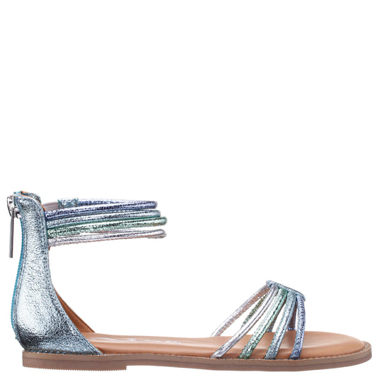 Nina Shoes Girls Brianna Blue Crinkle Metallic Back Zip Sandals