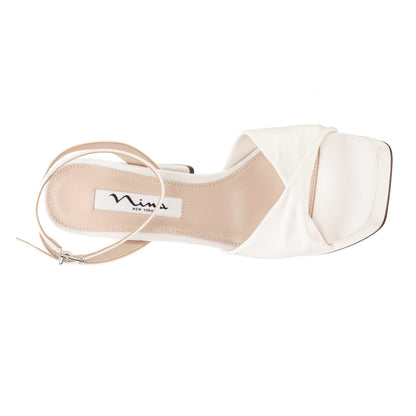 Nina Shoes Stacie White Satin Block-Heel Platform Sandals with Twist-Front and Ankle-Strap