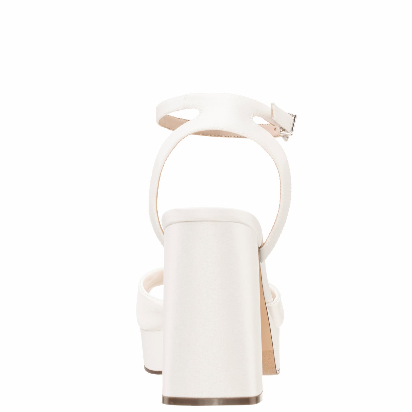 Nina Shoes Stacie White Satin Block-Heel Platform Sandals with Twist-Front and Ankle-Strap