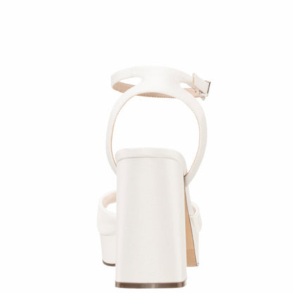 Nina Shoes Stacie White Satin Block-Heel Platform Sandals with Twist-Front and Ankle-Strap