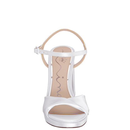 Nina Shoes Suzon White Satin Block Mid-Heel Platform Sandal
