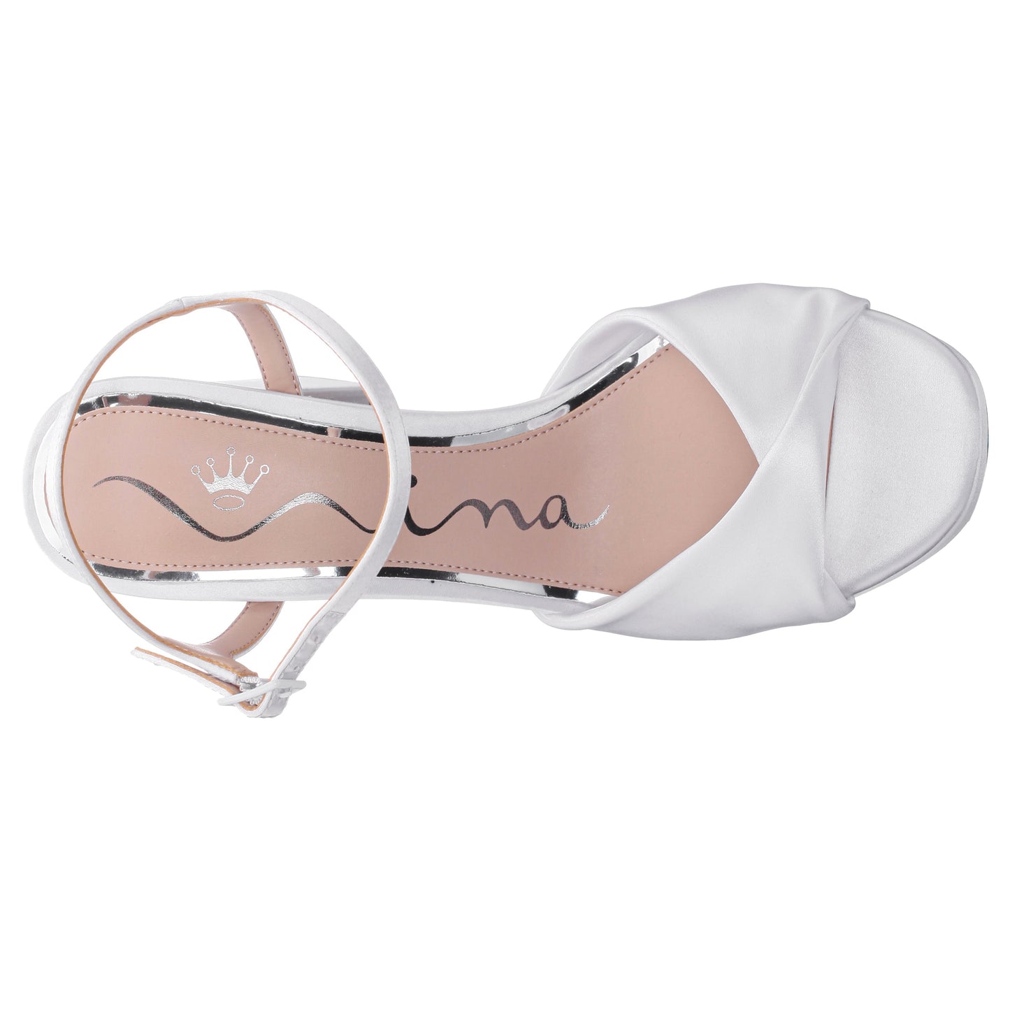 Nina Shoes Suzon White Satin Block Mid-Heel Platform Sandal