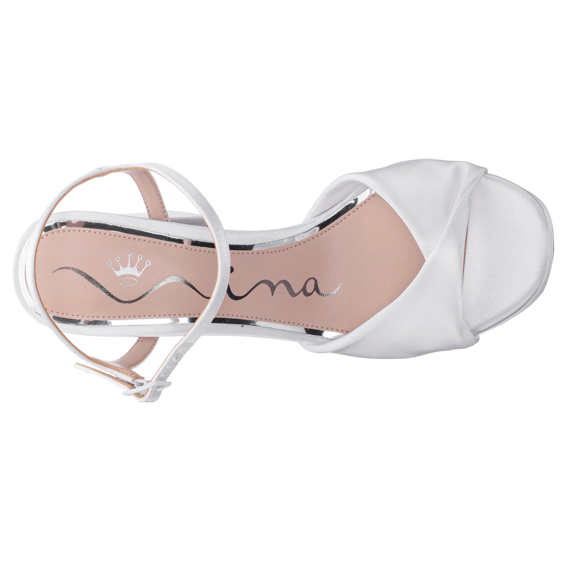 Nina Shoes Suzon White Satin Block Mid-Heel Platform Sandal