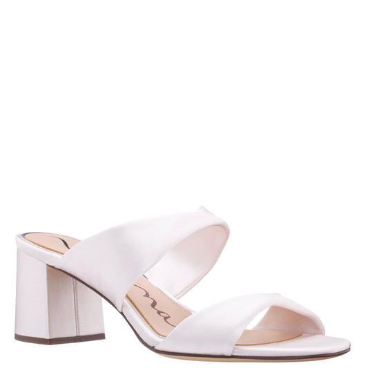 Nina Shoes Bassie White Satin Block Heel Sandal