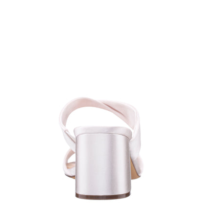 Nina Shoes Bassie White Satin Block Heel Sandal