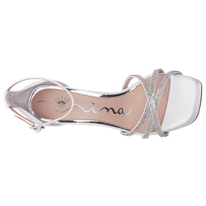 Nina Shoes Evana White Satin Ankle Strap High-Heel Platform Sandal