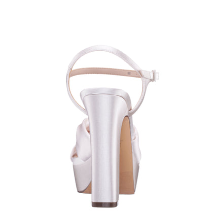 Nina Shoes Sherlee White Satin Ultra-High Block Heel Platform Sandal