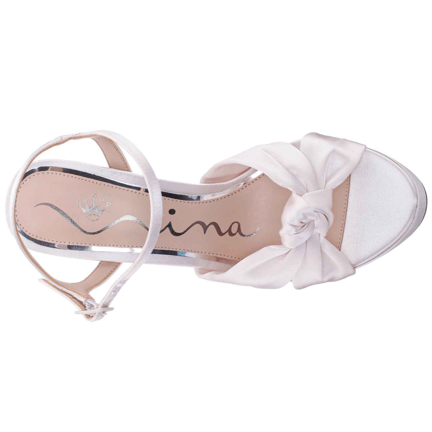 Nina Shoes Sherlee White Satin Ultra-High Block Heel Platform Sandal