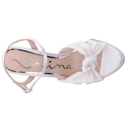 Nina Shoes Sherlee White Satin Ultra-High Block Heel Platform Sandal