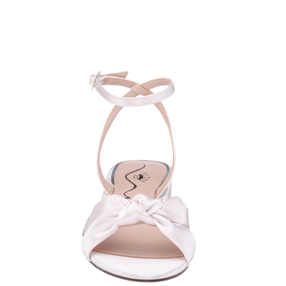 Nina Shoes Sulma White Satin Block-Heel Flat Sandals with Ankle-Strap