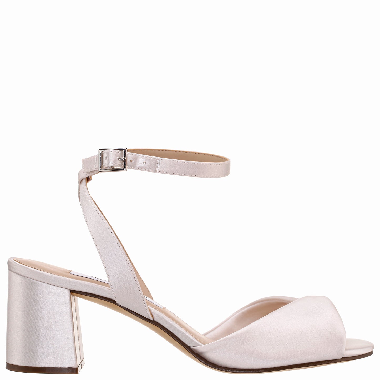 Nina Shoes Nigella White Satin Block-Heel Sandals with Ankle-Strap