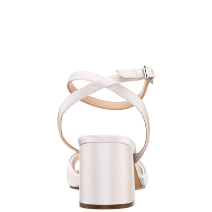 Nina Shoes Nigella White Satin Block-Heel Sandals with Ankle-Strap