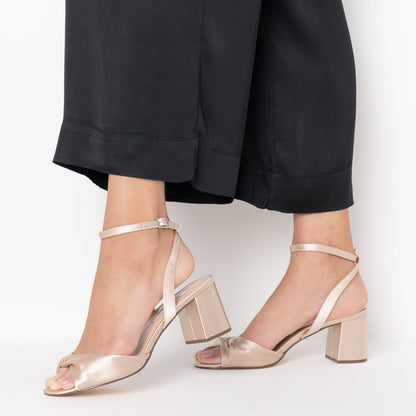 Nina Shoes Nigella Pearl Rose Satin Block-Heel Sandals with Ankle-Strap