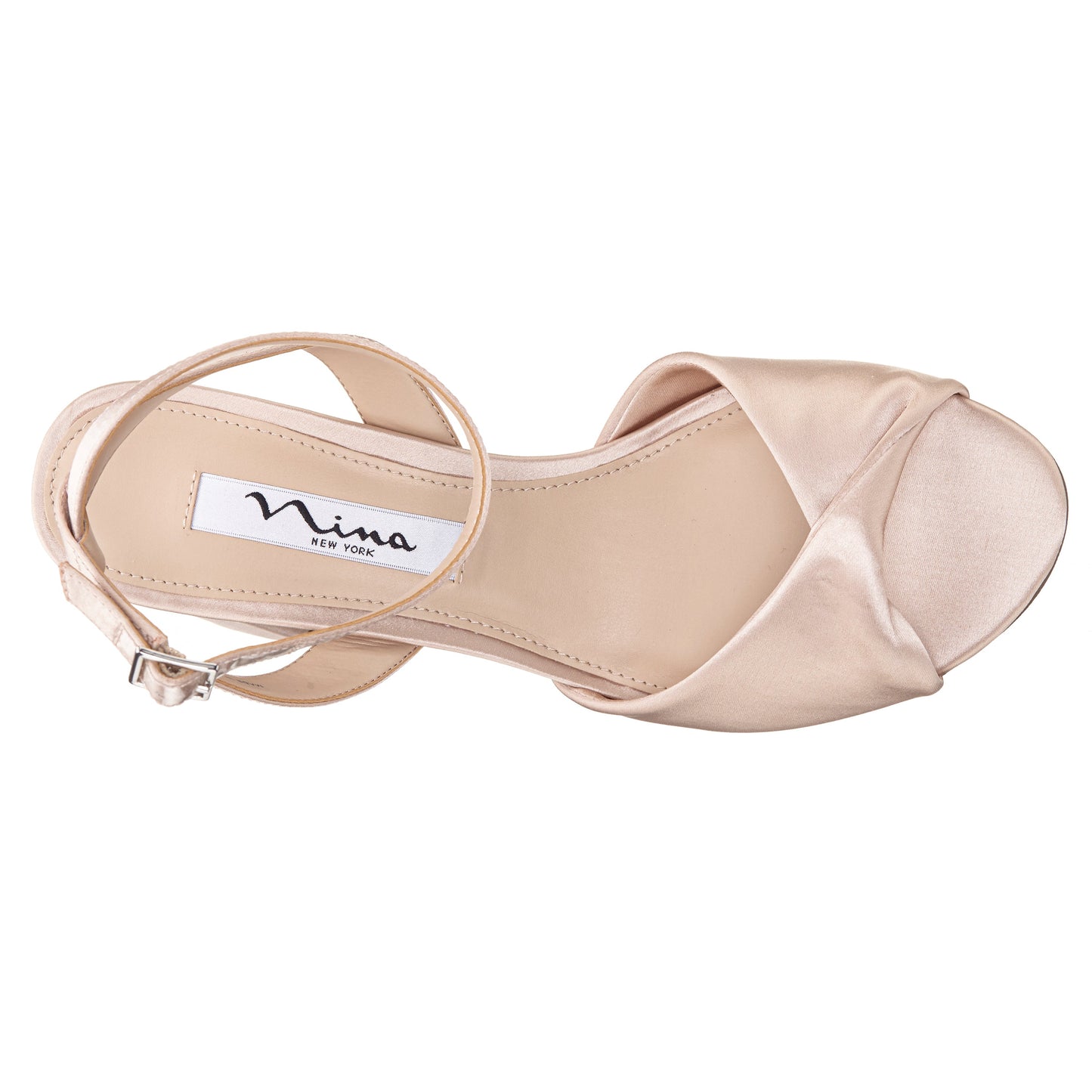 Nina Shoes Nigella Pearl Rose Satin Block-Heel Sandals with Ankle-Strap