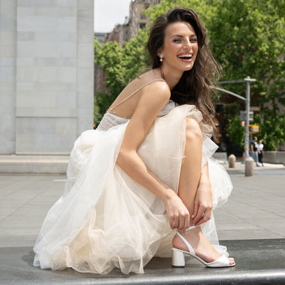 Nina Shoes Nigella White Ankle Strap Mid-Heel Sandals