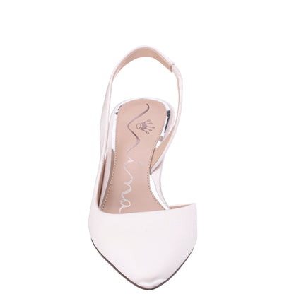 Nina Shoes Nina60s White Satin Mid-Heel Slingback Pumps
