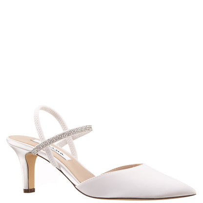 Nina Shoes Billie White Satin Mid-Heel Pumps