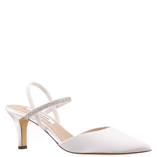 Nina Shoes Billie White Satin Mid-Heel Pumps