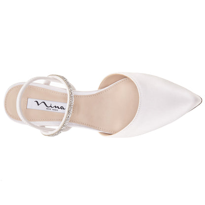 Nina Shoes Billie White Satin Mid-Heel Pumps