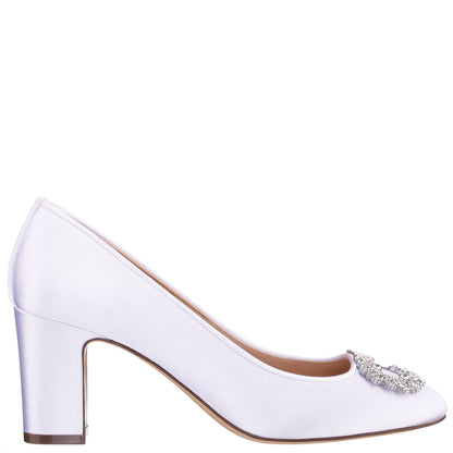 Nina Shoes Giovia White Satin Block Heel Pump