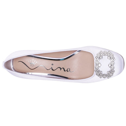 Nina Shoes Giovia White Satin Block Heel Pump