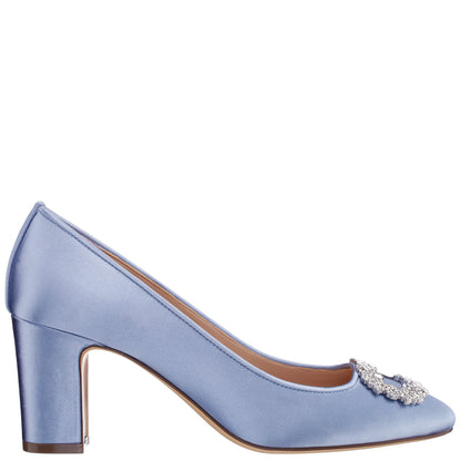 Nina Shoes Giovia Blue Satin Block Heel Pump