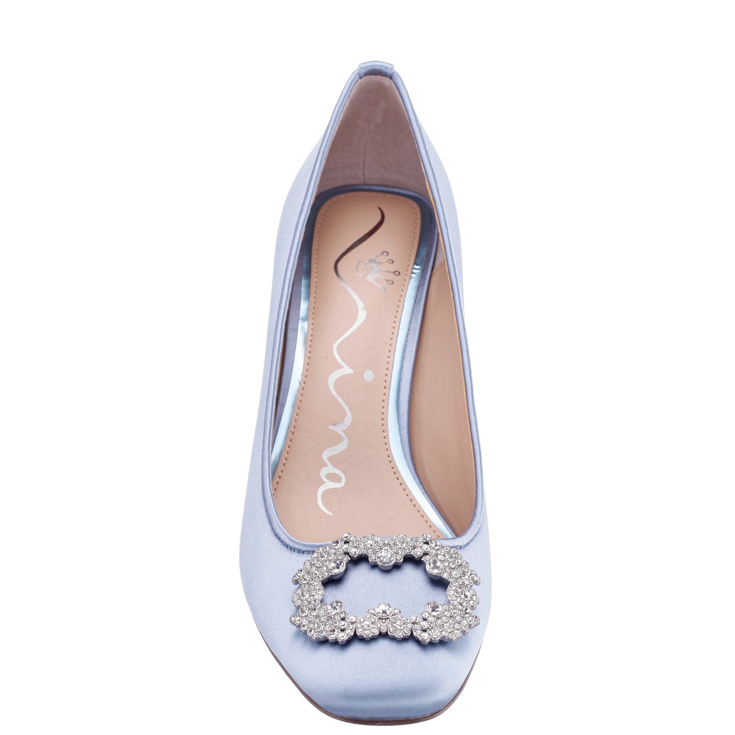 Nina Shoes Giovia Blue Satin Block Heel Pump