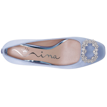 Nina Shoes Giovia Blue Satin Block Heel Pump