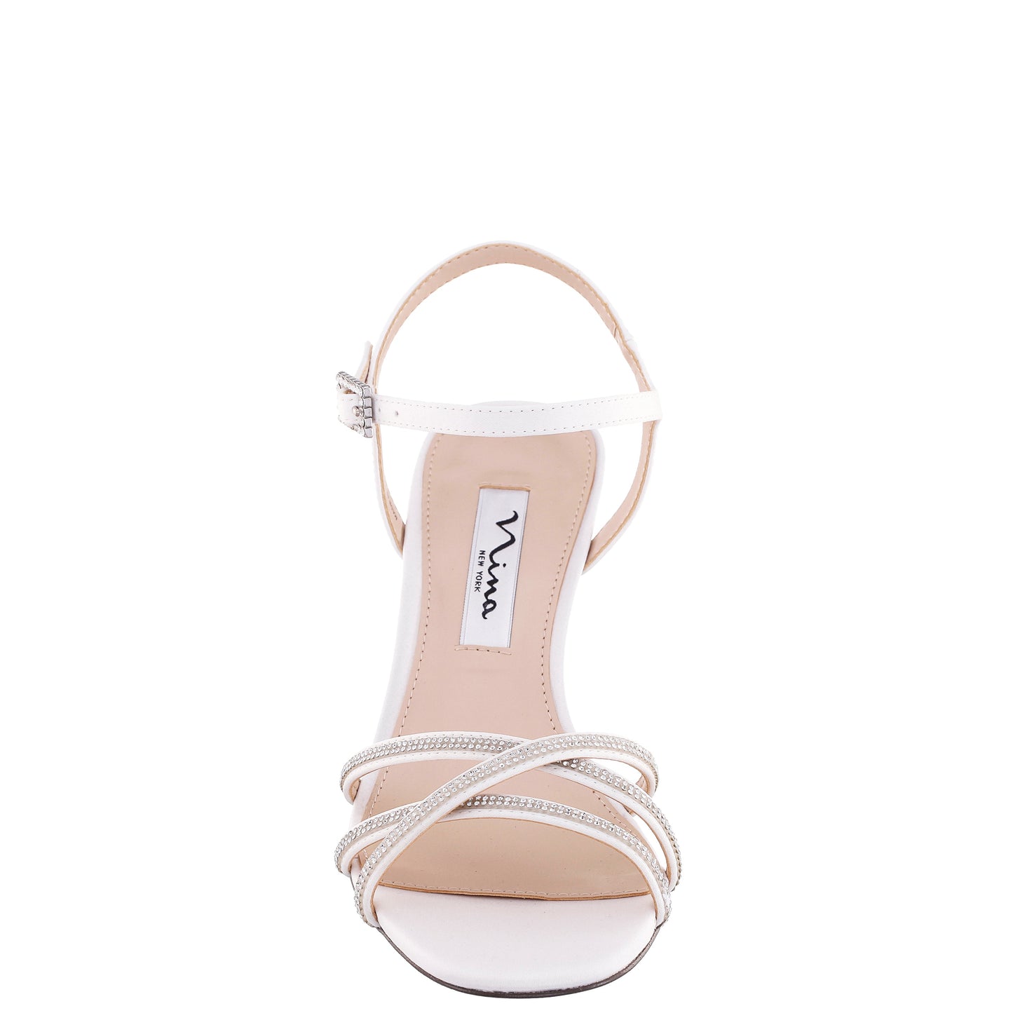 Nina Shoes Bobby White Satin Mid-Heel Sandals