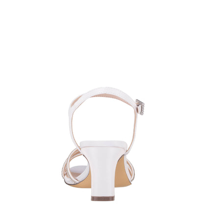 Nina Shoes Bobby White Satin Mid-Heel Sandals