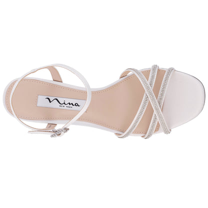 Nina Shoes Bobby White Satin Mid-Heel Sandals