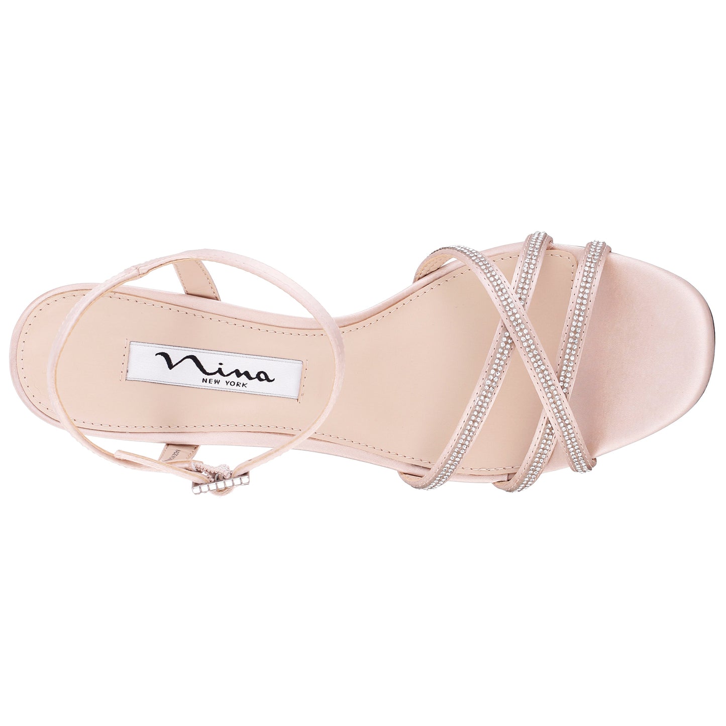 Nina Shoes Bobby Pearl Rose Satin Mid-Heel Sandals with Ankle-Strap