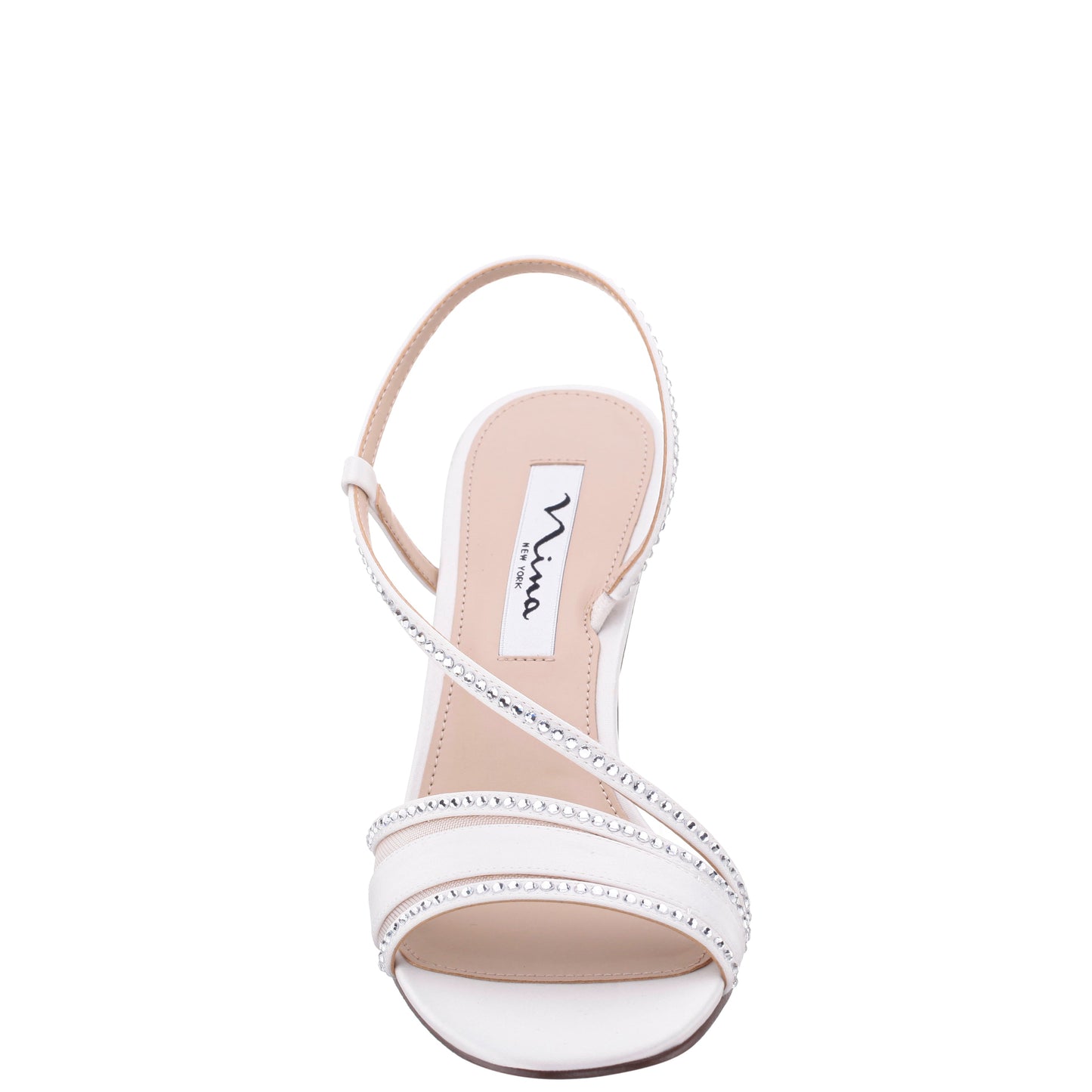 Nina Shoes Abbi White Satin Mid-Heel Sandal