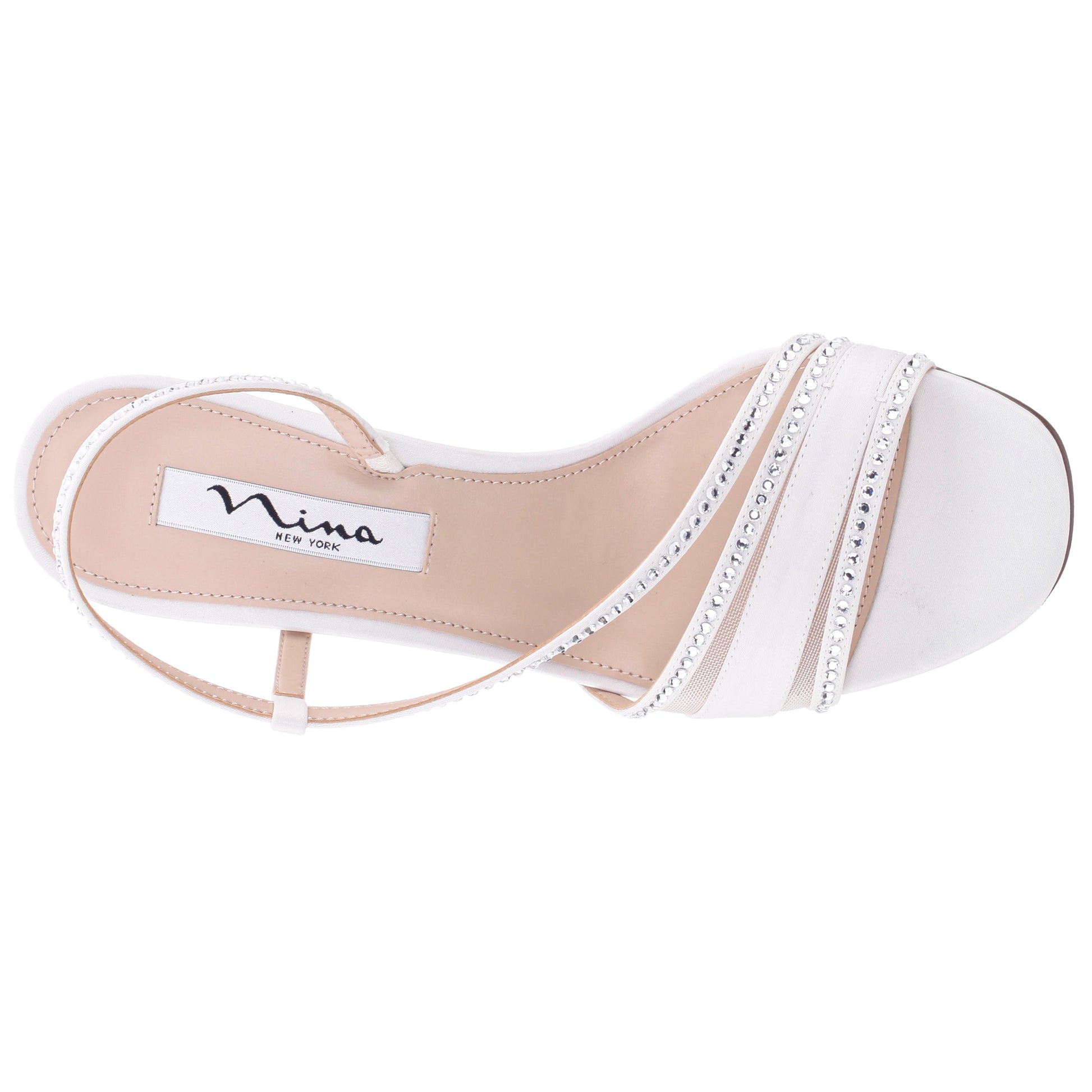 Nina Shoes Abbi White Satin Mid-Heel Sandal