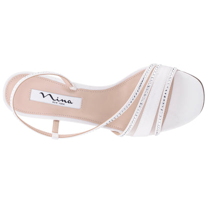 Nina Shoes Abbi White Satin Mid-Heel Sandal