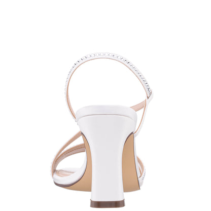 Nina Shoes Abbi White Satin Mid-Heel Sandal