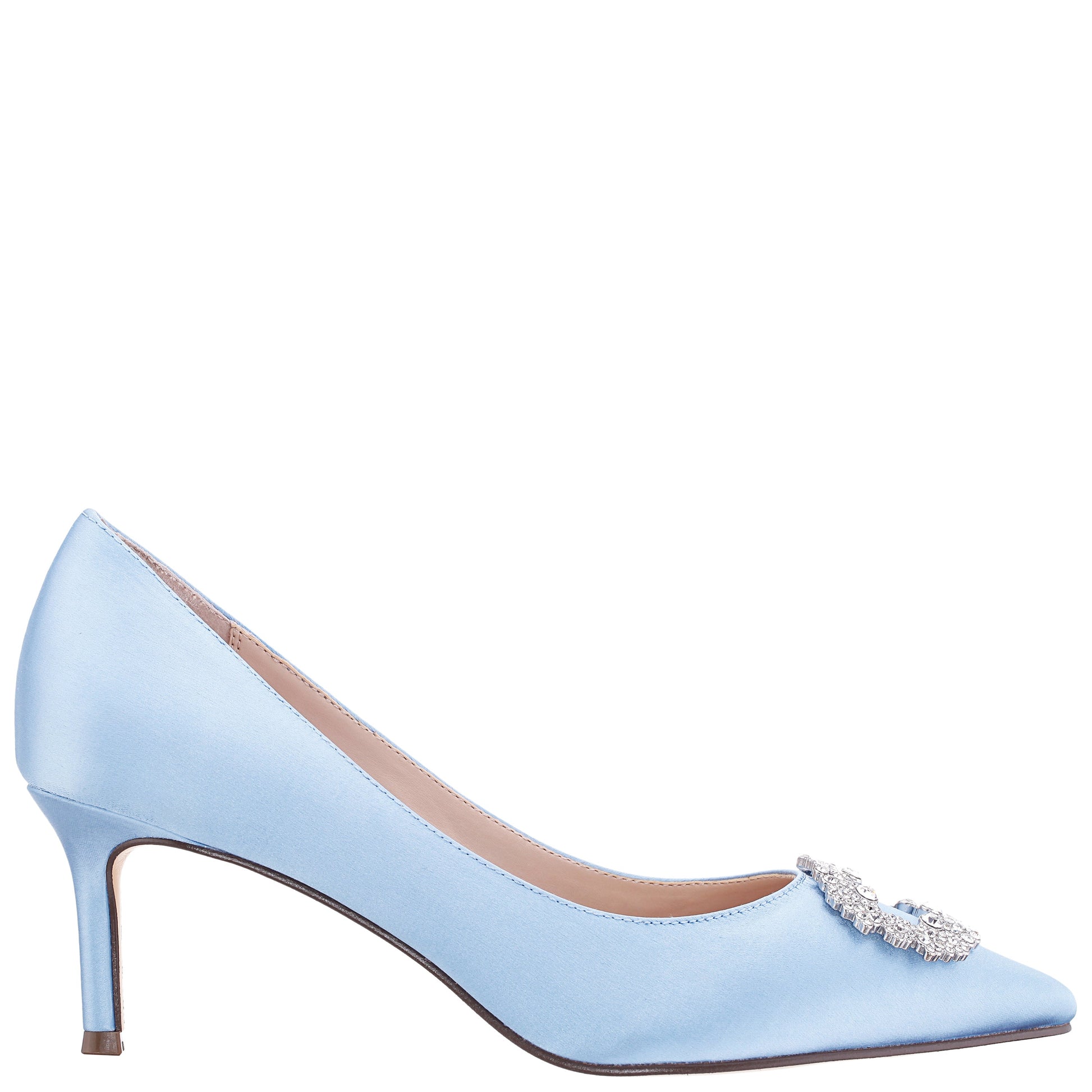 Nina Shoes Neya Blue Satin Mid-Heel Pumps with Jeweled Buckle